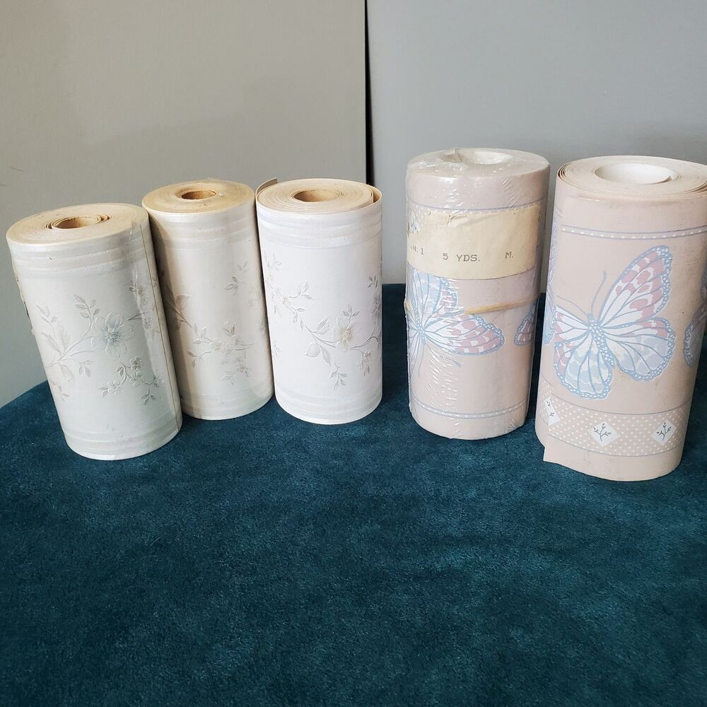 Lot Of 5 Coloroll Wallpaper Border Trim Floral Butterflies Vinyl Vintage